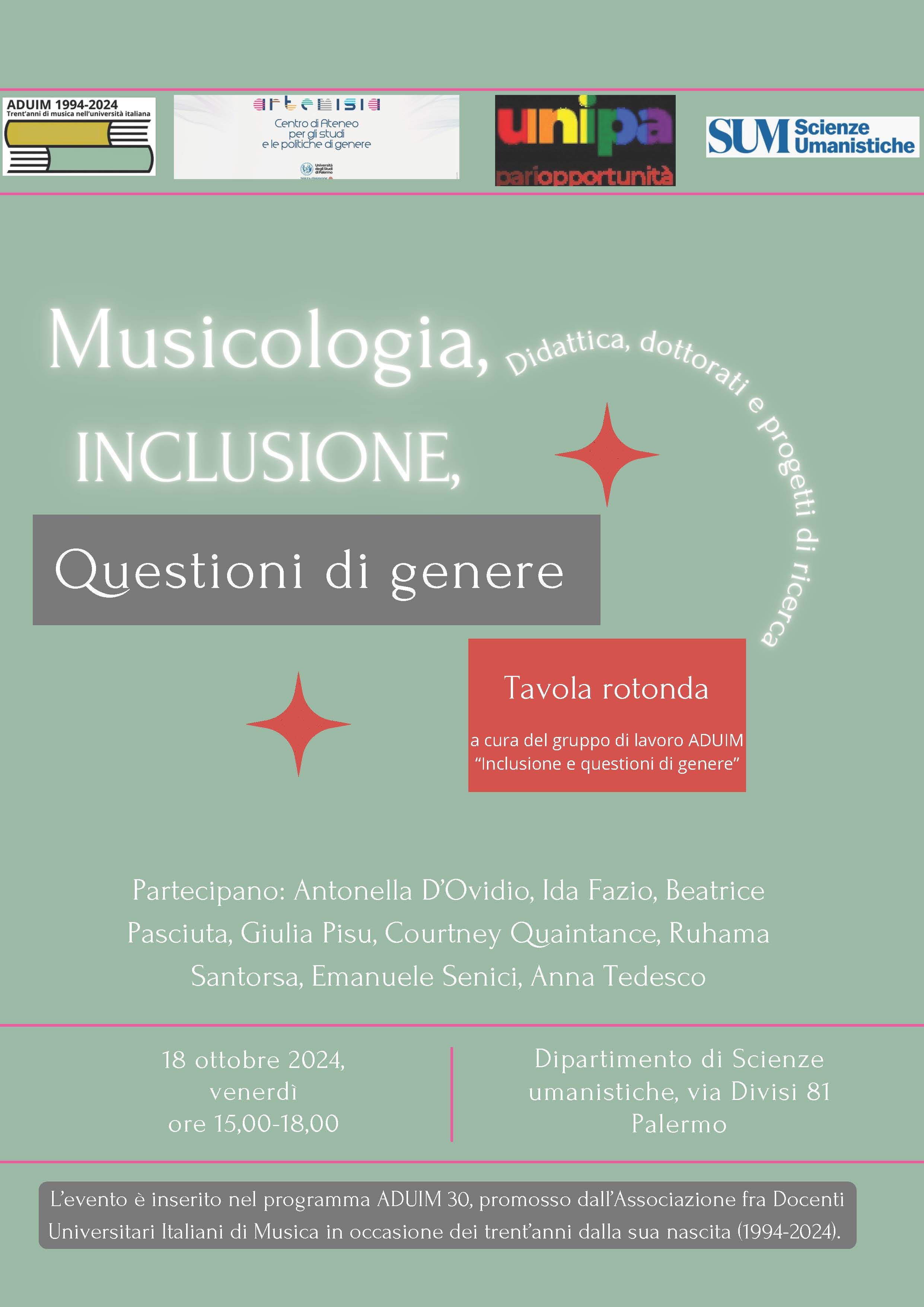 Tavola rotonda: Musicologia, inclusione e questioni di genere. Il punto su didattica, dottorati e progetti di ricerca