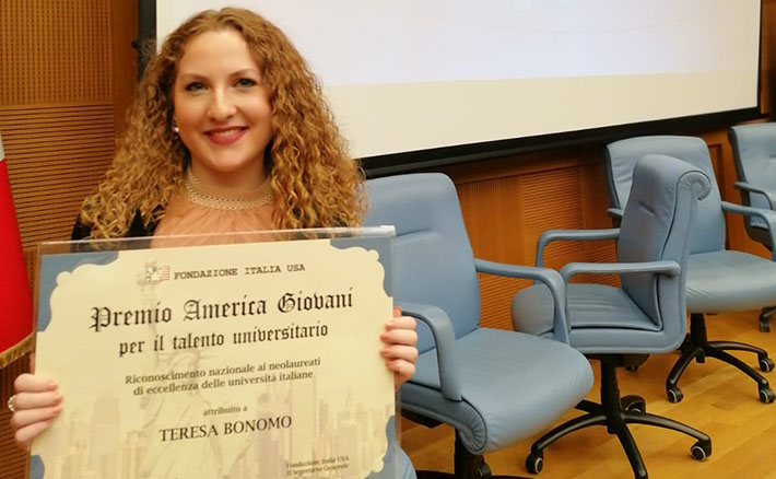 La dott.ssa Teresa Bonomo del Dipartimento di Scienze Umanistiche vince il Premio America Giovani per il talento universitario